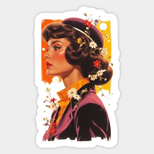 Wildflower Pinup Profile Timeless Hollywood Glamour and Nature's Vibrant Accents Sticker
